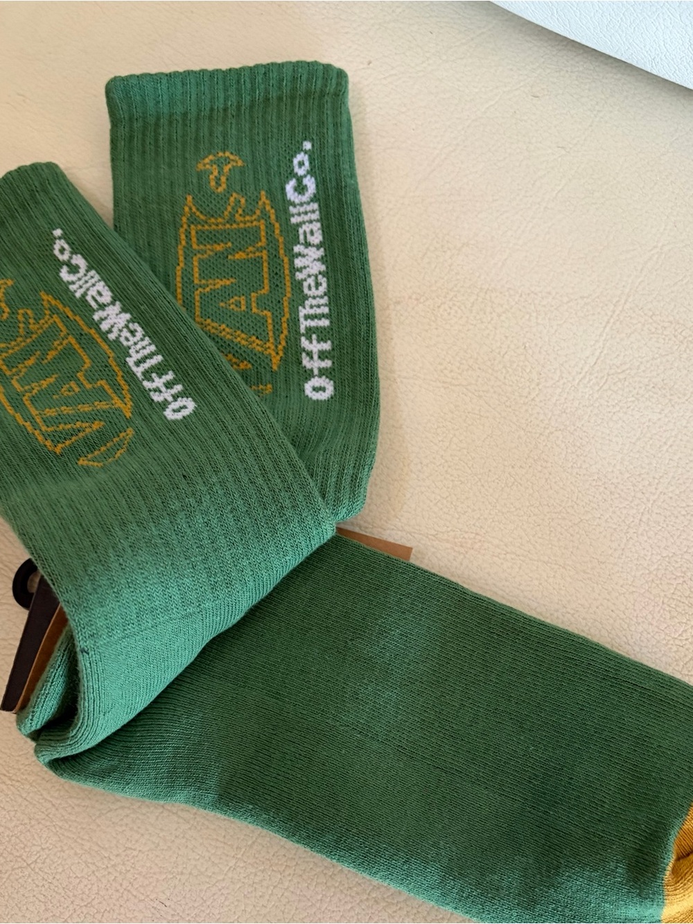 Vans Green Crew Socks with Yellow Logo Detail